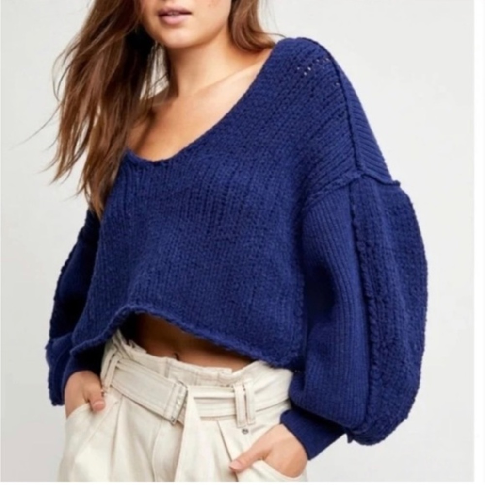Free people vanguard chunky knit oversized bubble sleeve cream sweater XS - Picture 1 of 8
